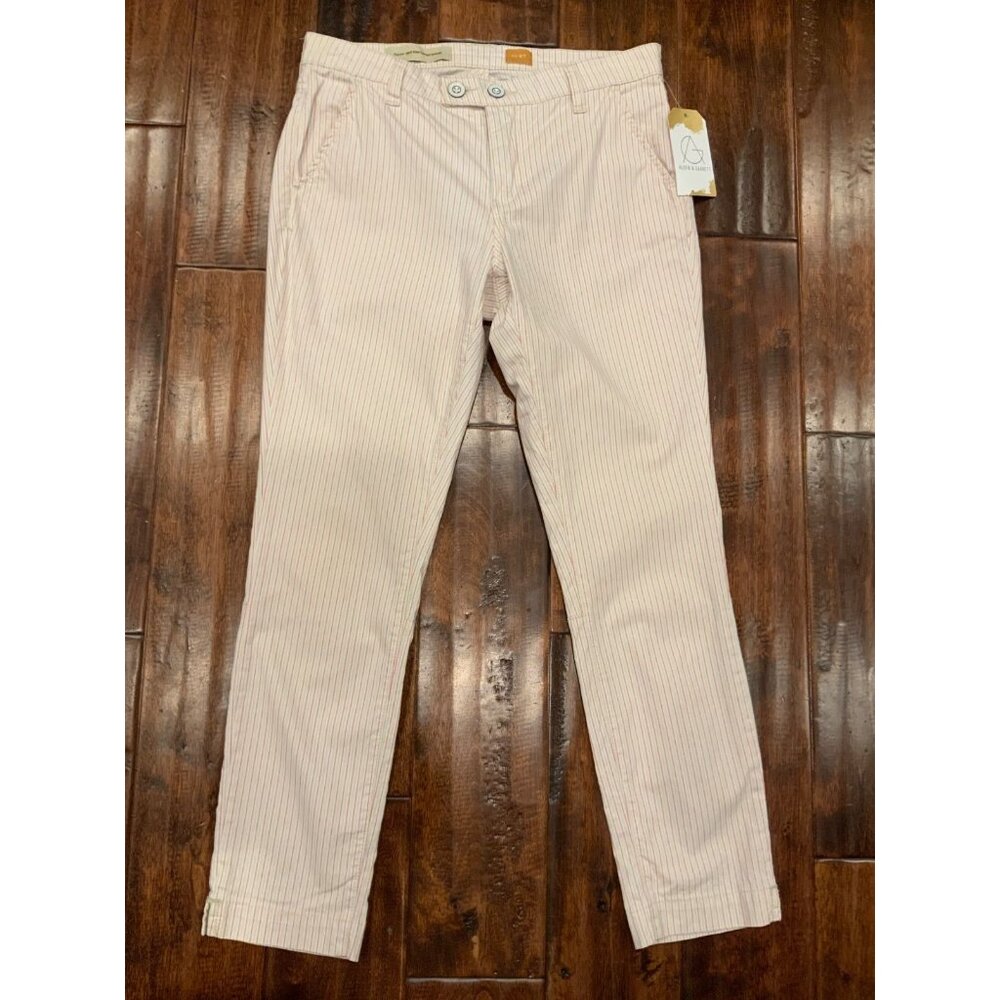 Pilcro and the Letterpress White, Pink, & Blue Striped Skinny Jeans, Size 27